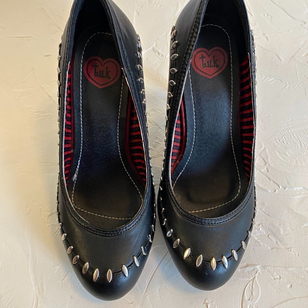 T.u.k. Black Metal Stitch Studded Gothic Rock Sky High 4" Heels - Picture 4 of 10